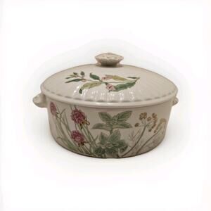 Shafford Herbs and Spices Ribbed Porcelain Covered Casserole Serving Dish Round